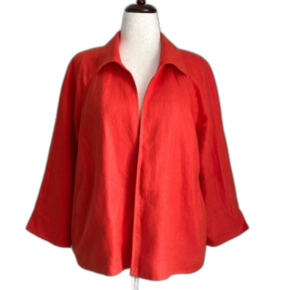 Talbots Women’s Irish Linen Open Front Jacket Orange Size XLP - Picture 1 of 9